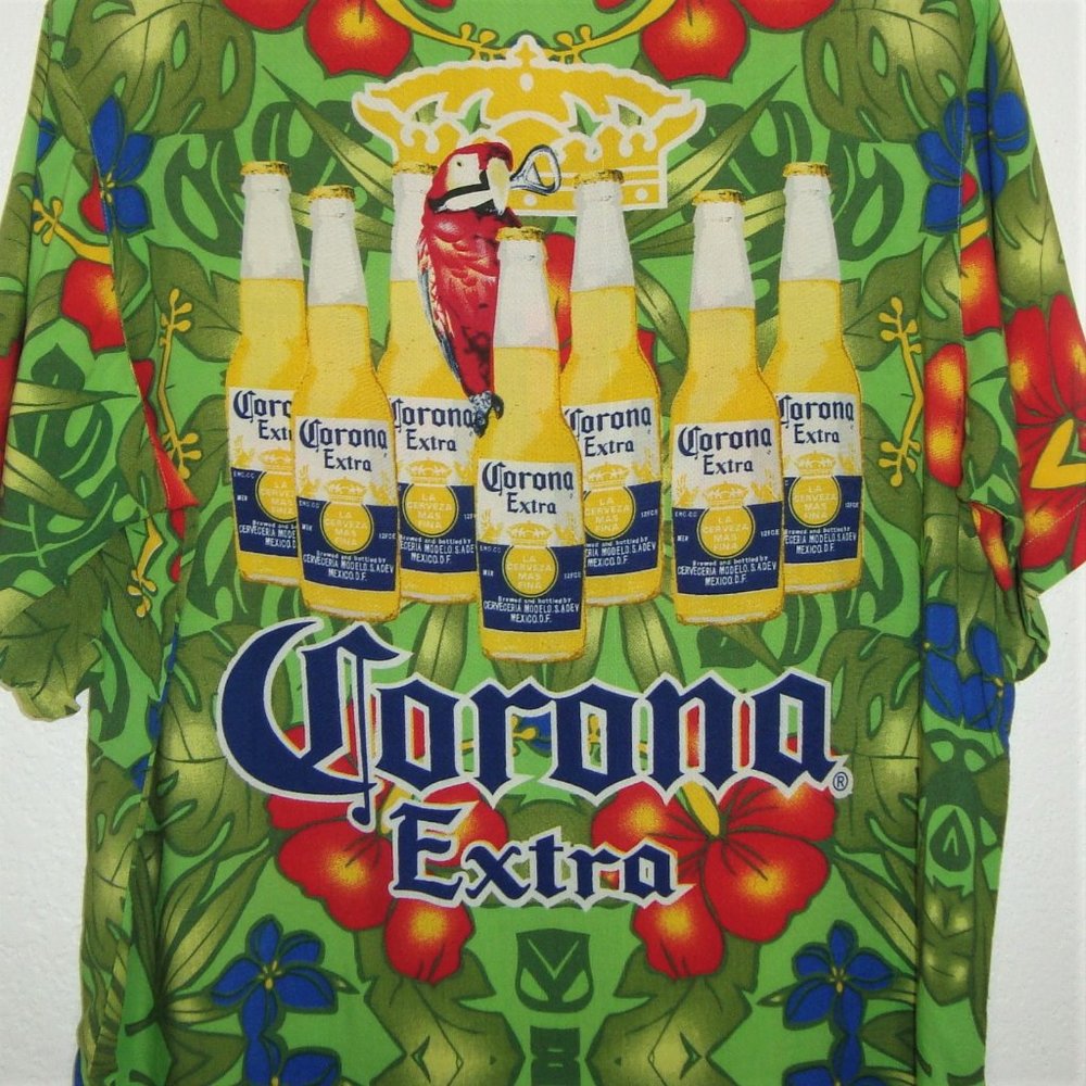 Corona Extra Hawaiian Short Sleeve Button Front Shirt Size M